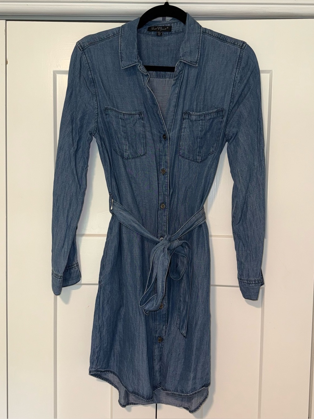 Denim Shirt Dress with Tie Waist - Blue